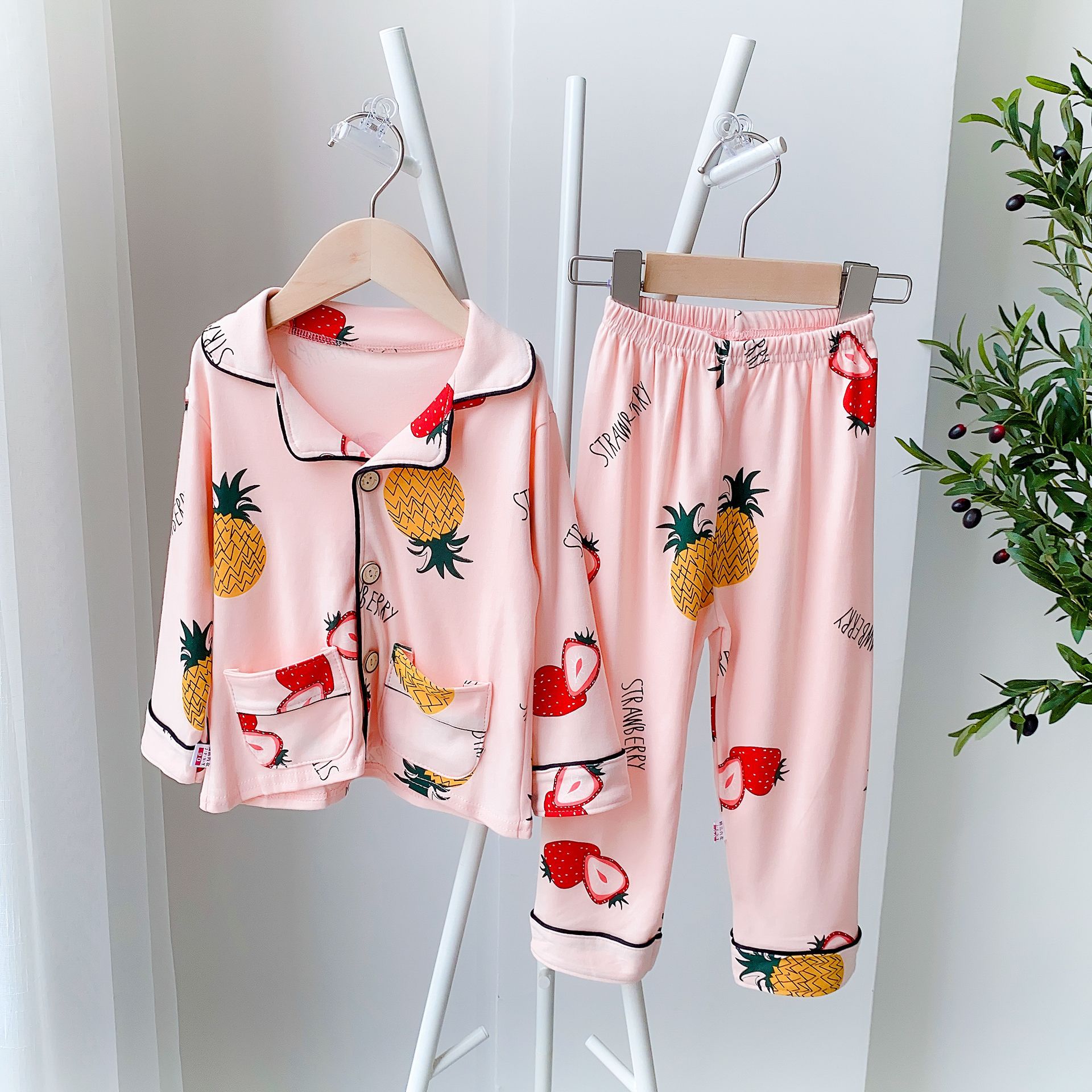 New Children's Home Service Suit Children's V-neck Cardigan Qiuyi Long Trousers Two-Piece Suit