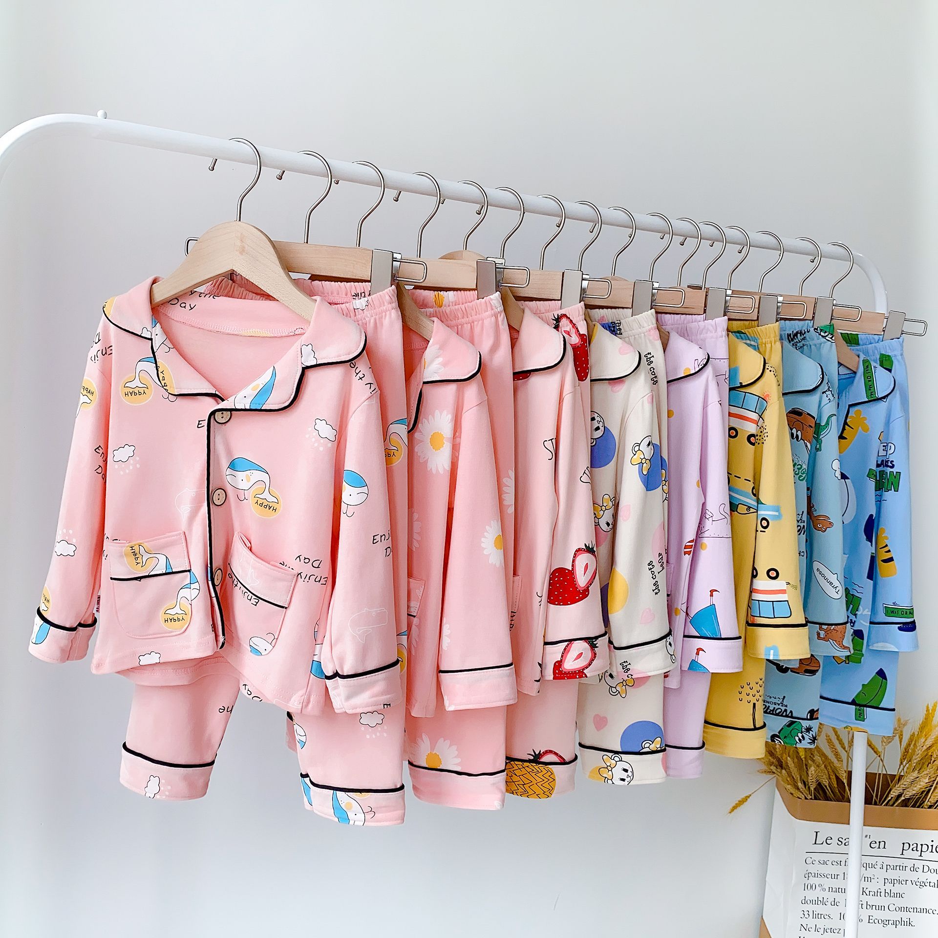 New Children's Home Service Suit Children's V-neck Cardigan Qiuyi Long Trousers Two-Piece Suit