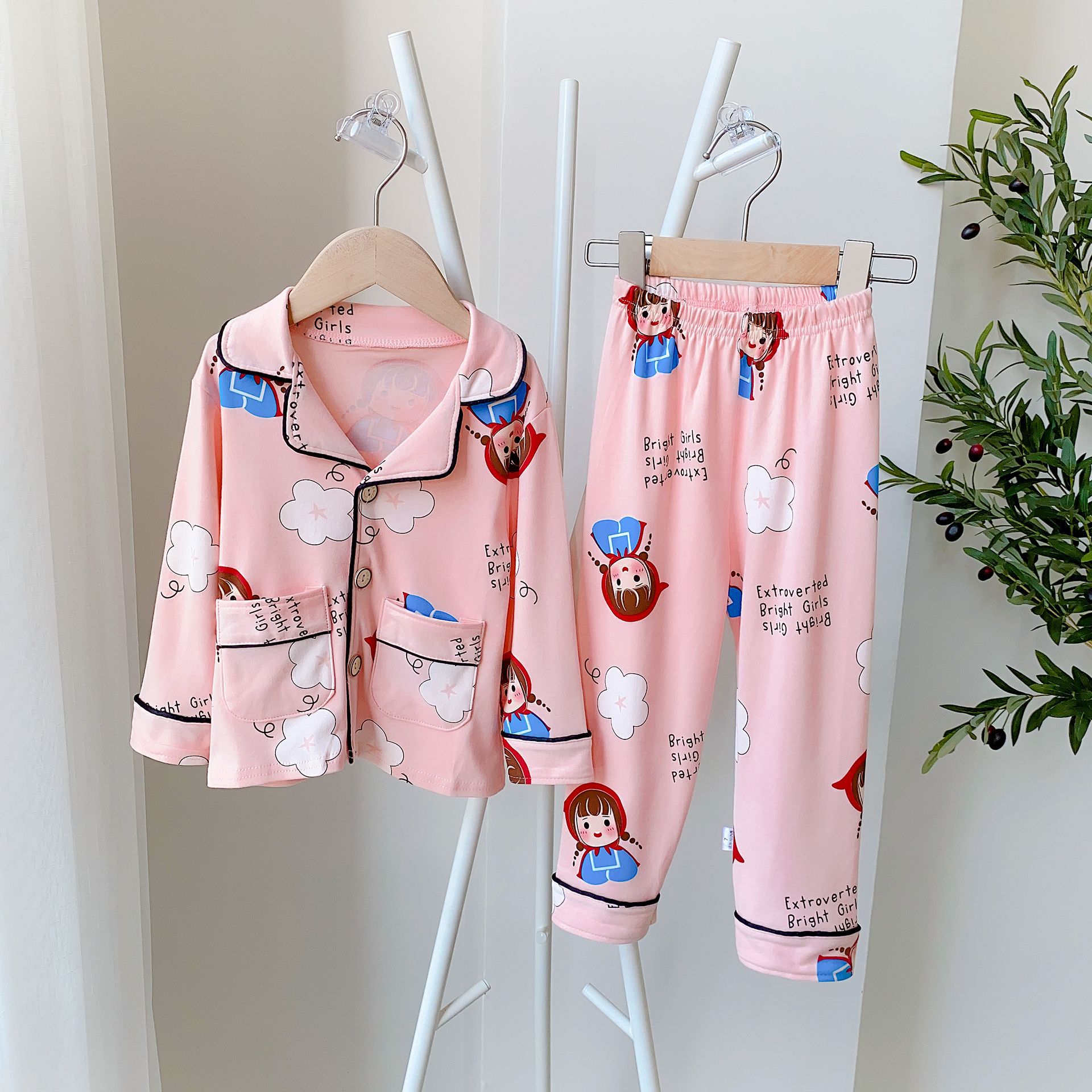 New Children's Home Service Suit Children's V-neck Cardigan Qiuyi Long Trousers Two-Piece Suit