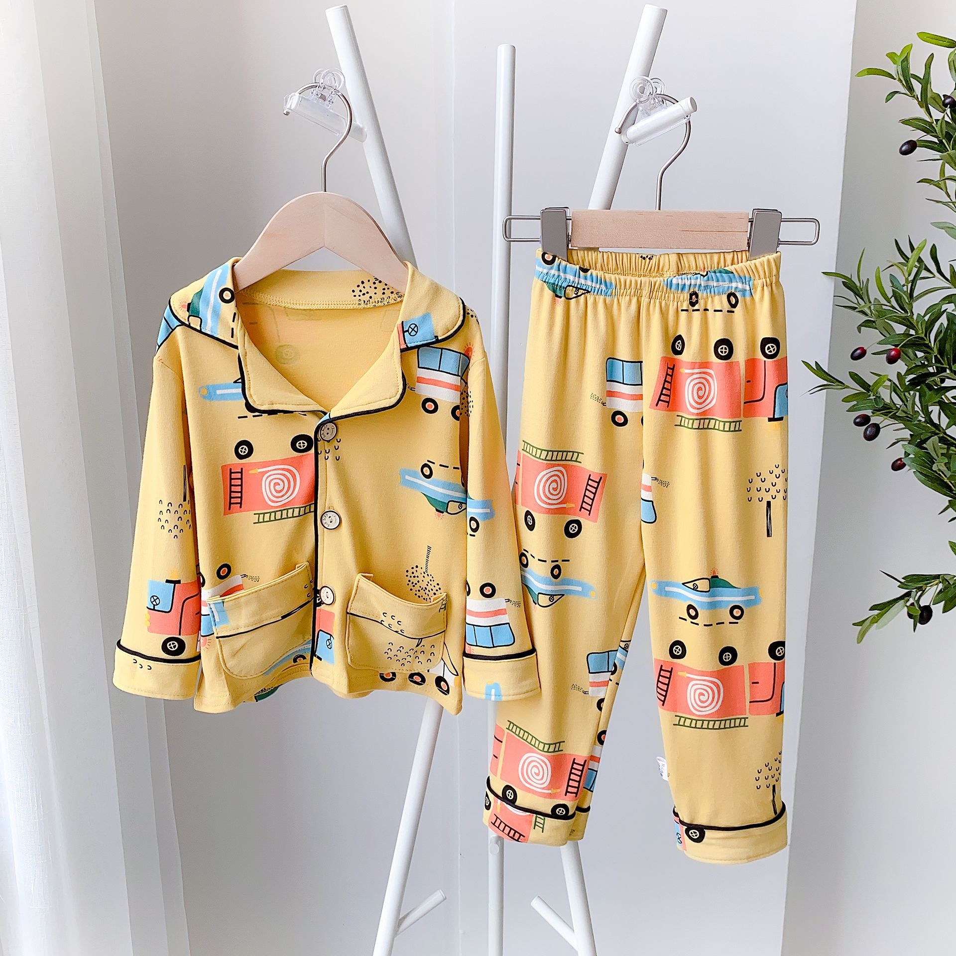 New Children's Home Service Suit Children's V-neck Cardigan Qiuyi Long Trousers Two-Piece Suit