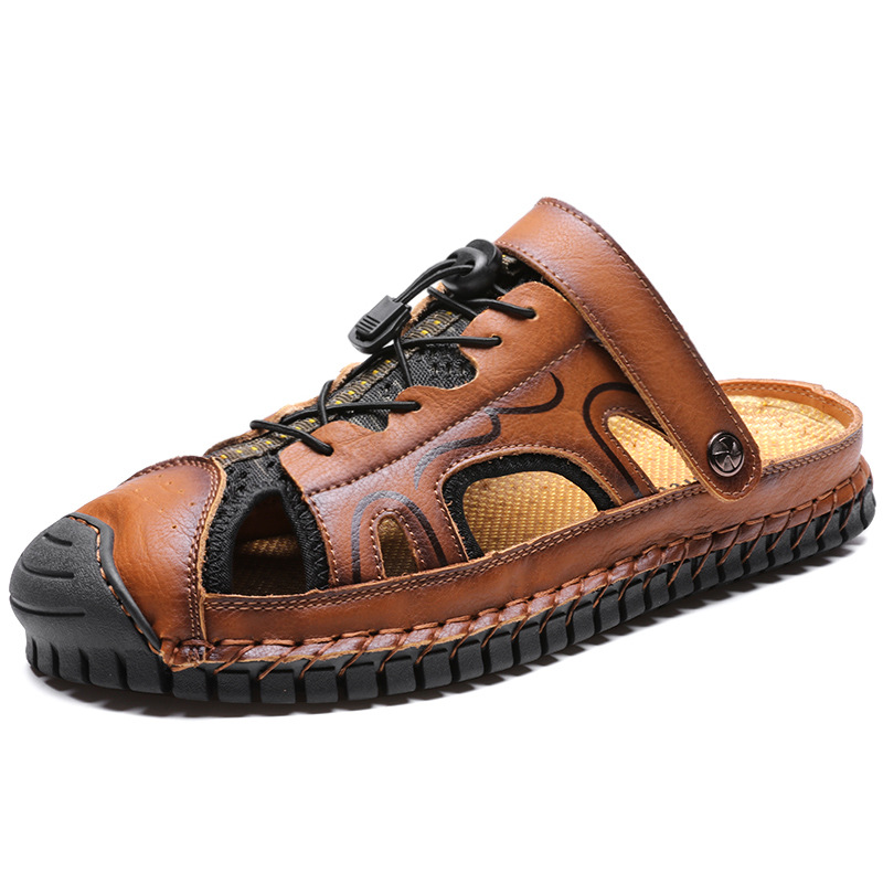 Sandals Baotou Beach Shoes Men&apos;s Hand Stitched Outdoor Sports Slippers Dual-Use.