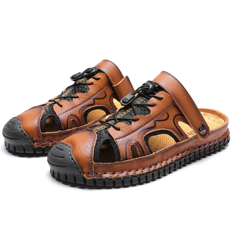 Sandals Baotou Beach Shoes Men&apos;s Hand Stitched Outdoor Sports Slippers Dual-Use.