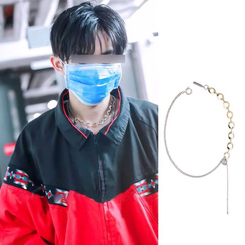 Hollow Round Brand Chain Stitching Hit Color Couple Tassel Clavicle Chain Short.