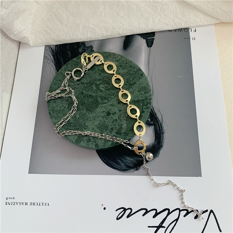 Hollow Round Brand Chain Stitching Hit Color Couple Tassel Clavicle Chain Short.