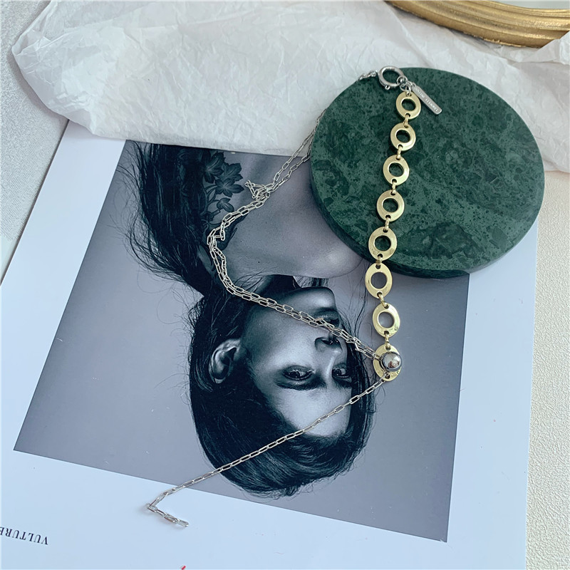 Hollow Round Brand Chain Stitching Hit Color Couple Tassel Clavicle Chain Short.