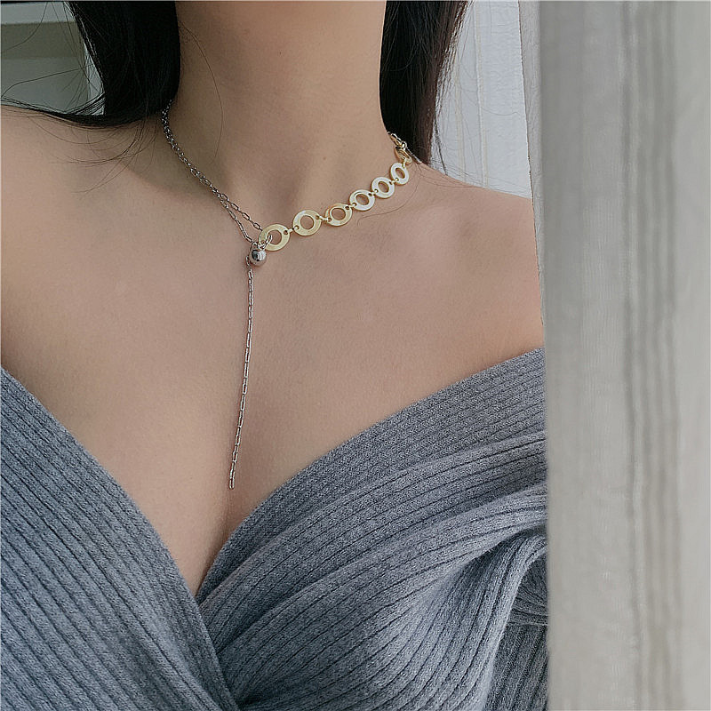 Hollow Round Brand Chain Stitching Hit Color Couple Tassel Clavicle Chain Short.