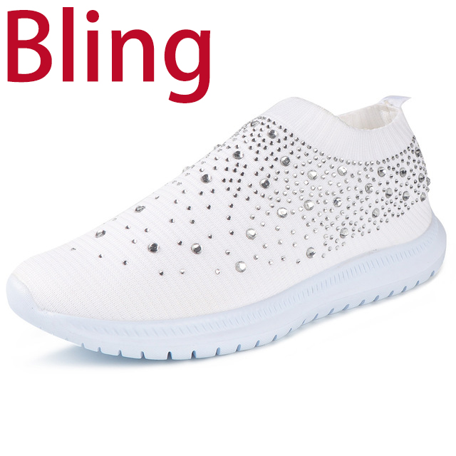 Women's Flat Shoes Sneakers Crystal Fashion Glitter Sneakers Casual Slip-On Socks Sneakers Summer