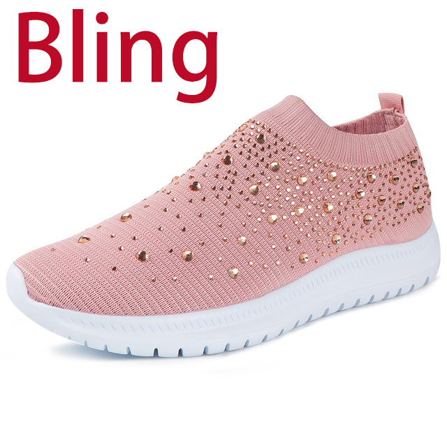 Women's Flat Shoes Sneakers Crystal Fashion Glitter Sneakers Casual Slip-On Socks Sneakers Summer