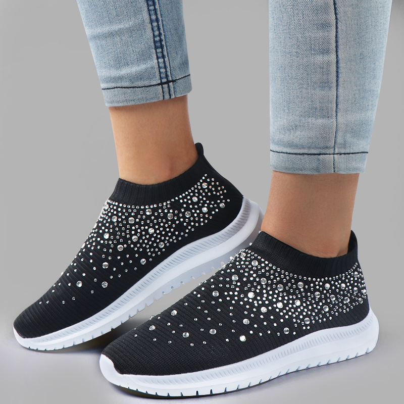 Women's Flat Shoes Sneakers Crystal Fashion Glitter Sneakers Casual Slip-On Socks Sneakers Summer