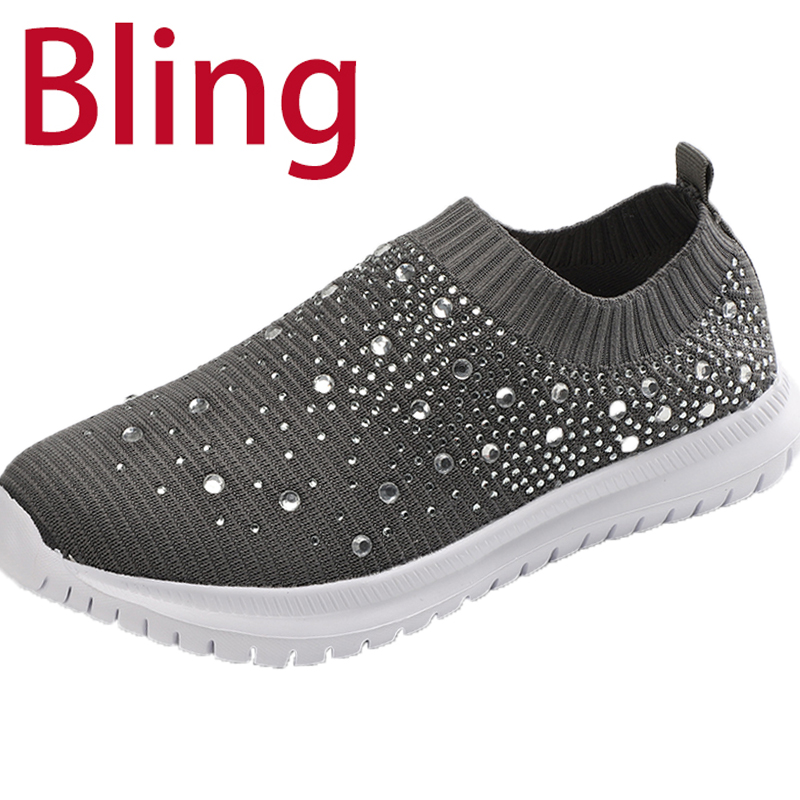 Women's Flat Shoes Sneakers Crystal Fashion Glitter Sneakers Casual Slip-On Socks Sneakers Summer