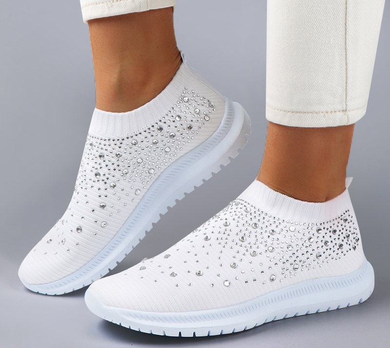 Women's Flat Shoes Sneakers Crystal Fashion Glitter Sneakers Casual Slip-On Socks Sneakers Summer
