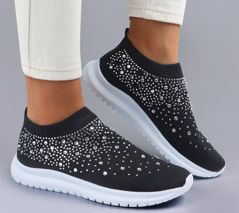 Women's Flat Shoes Sneakers Crystal Fashion Glitter Sneakers Casual Slip-On Socks Sneakers Summer