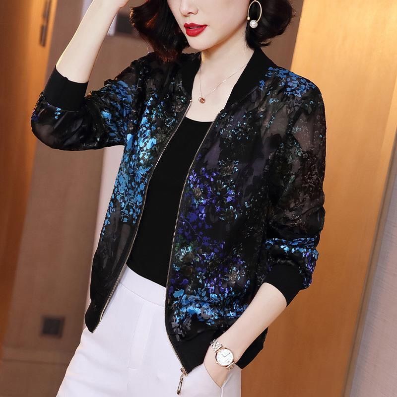 Polka Dot Pattern Printing Sunscreen Jacket Female Long-sleeved Fashion Round Neck Jacket Summer