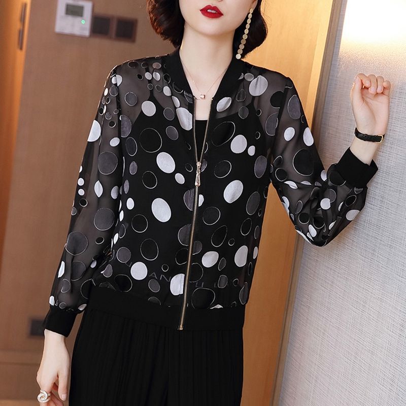 Polka Dot Pattern Printing Sunscreen Jacket Female Long-sleeved Fashion Round Neck Jacket Summer