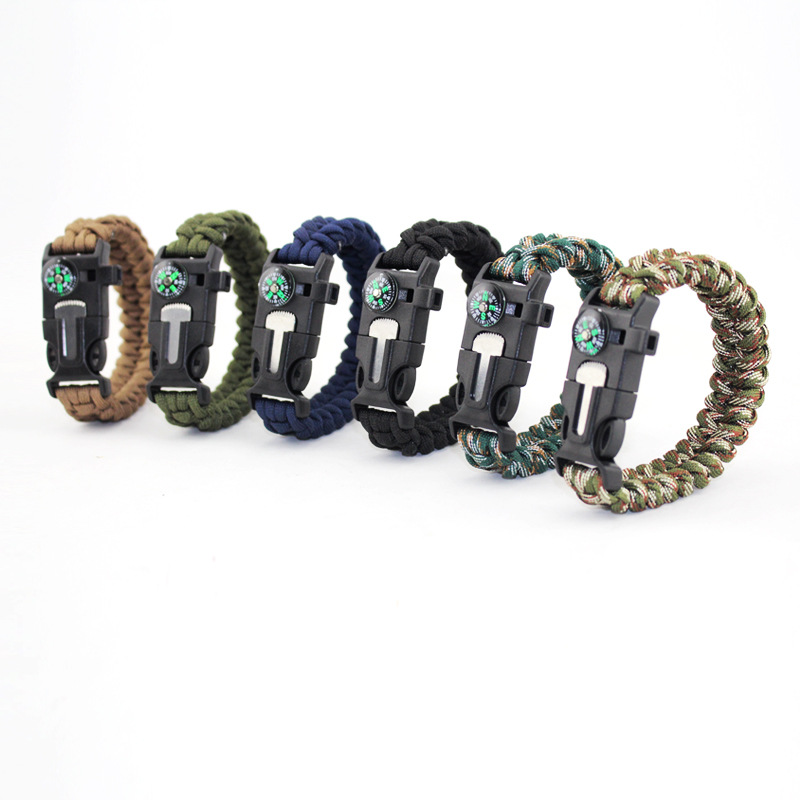 Outdoor Sports Equipment Camping Compass Whistle Flint Buckle Umbrella Rope Bracelet