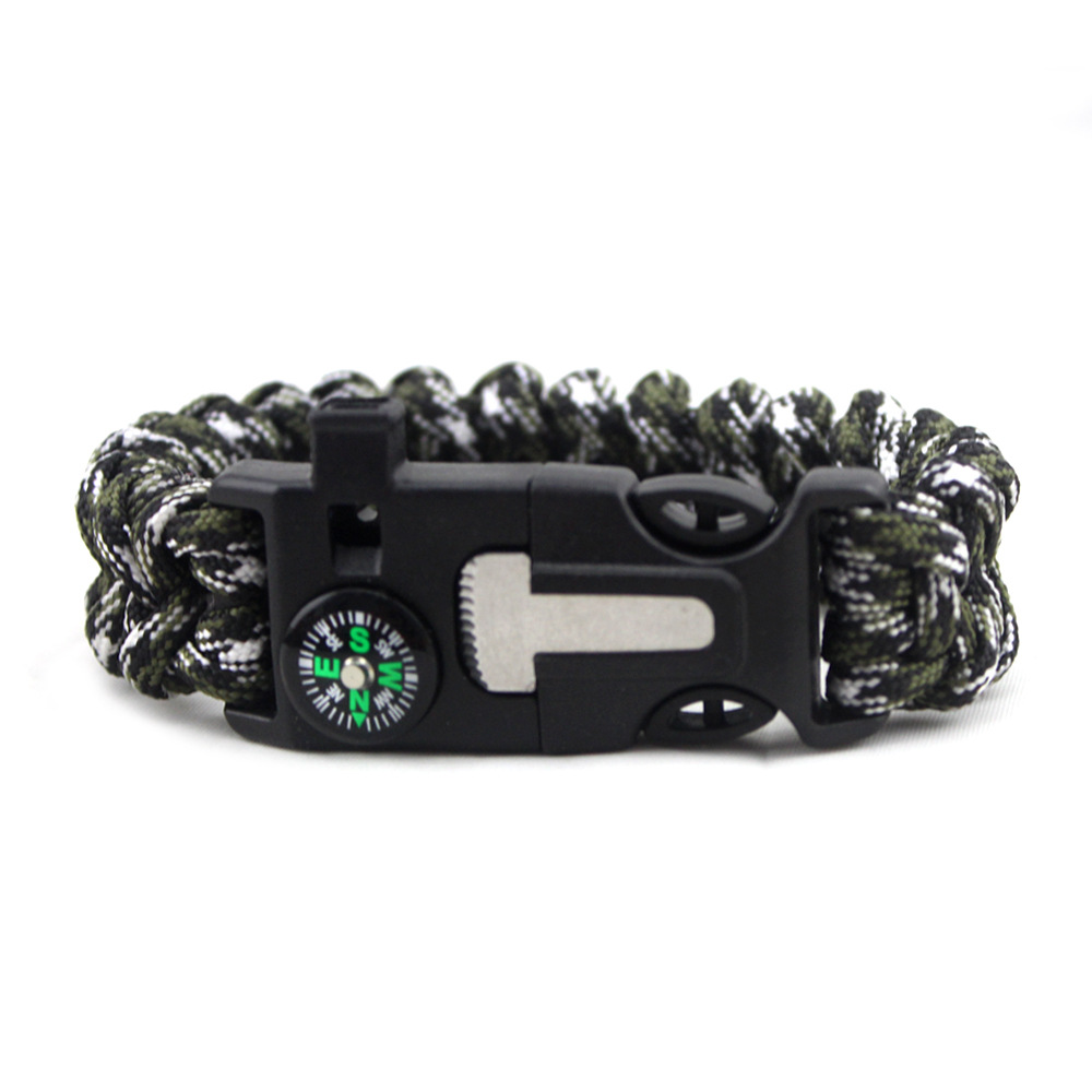Outdoor Sports Equipment Camping Compass Whistle Flint Buckle Umbrella Rope Bracelet