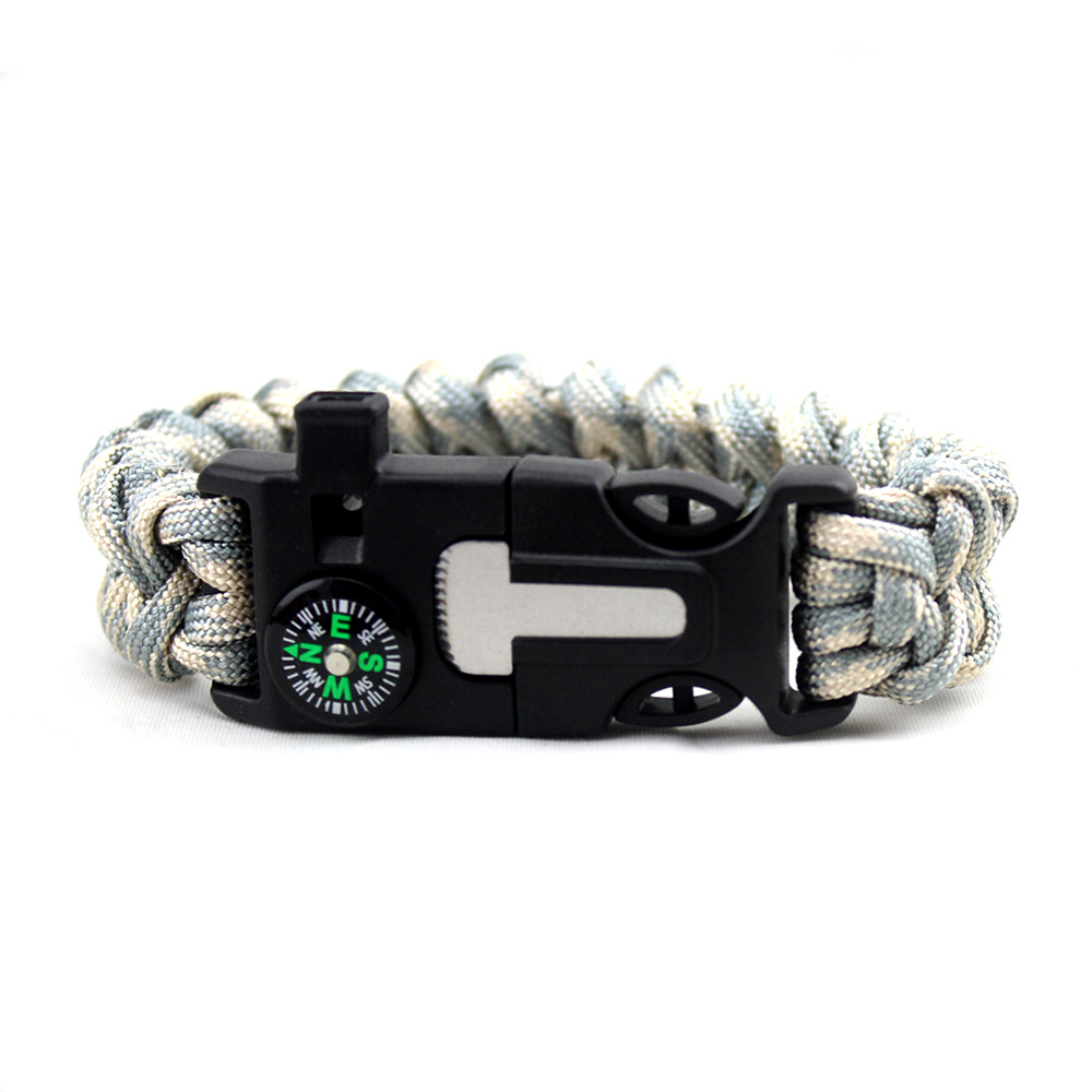 Outdoor Sports Equipment Camping Compass Whistle Flint Buckle Umbrella Rope Bracelet