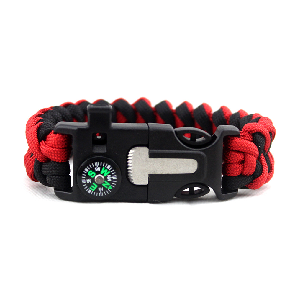 Outdoor Sports Equipment Camping Compass Whistle Flint Buckle Umbrella Rope Bracelet