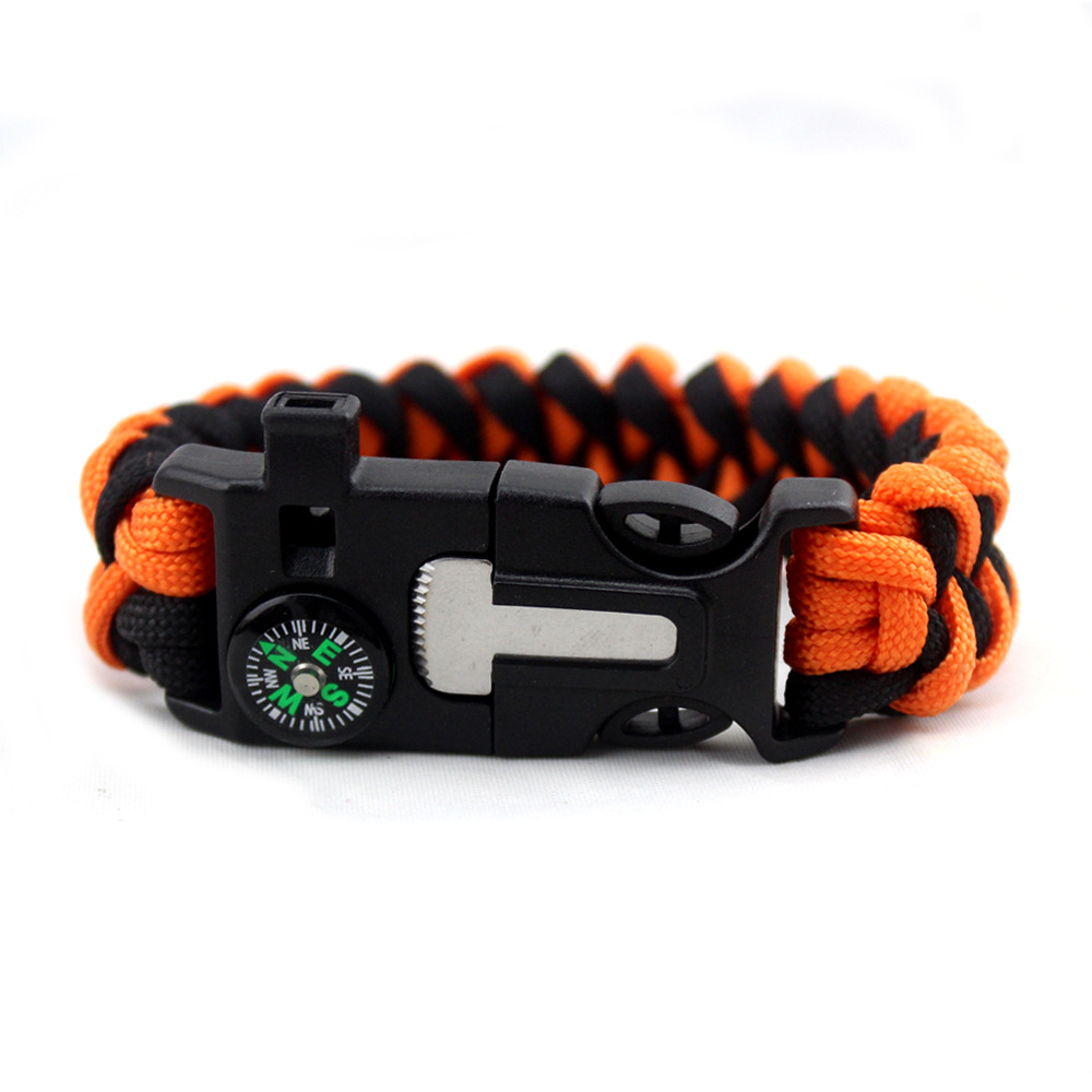 Outdoor Sports Equipment Camping Compass Whistle Flint Buckle Umbrella Rope Bracelet