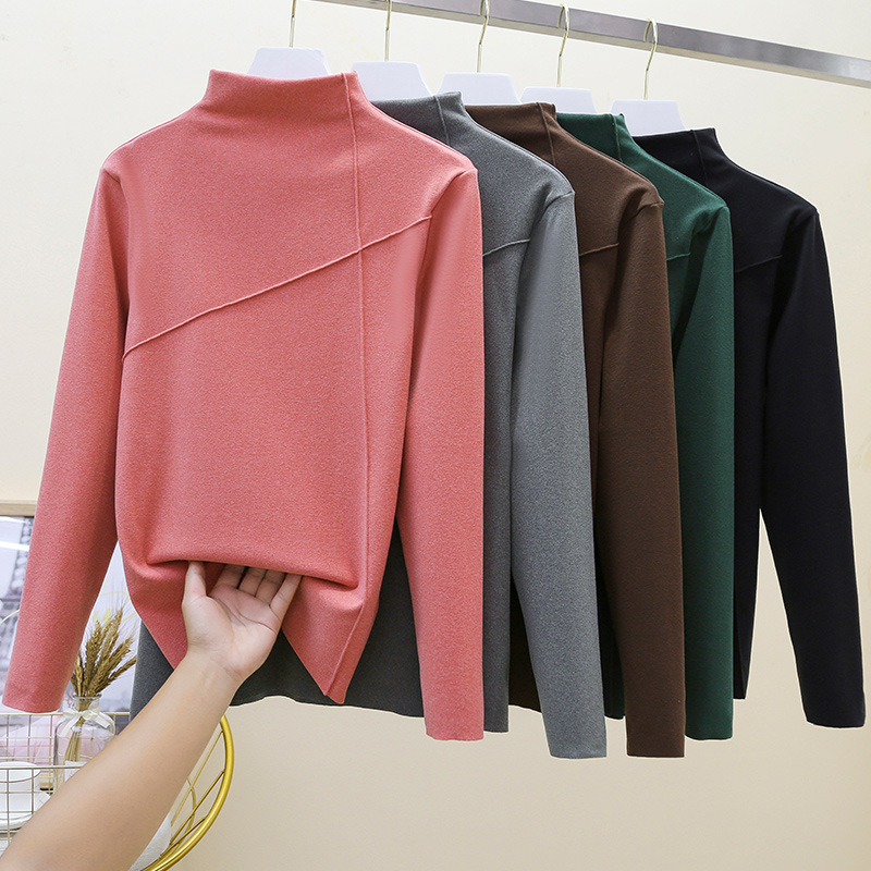 Women's Warm Clothing Autumn and Winter Large Size High Neck Bottoming Shirt Long Sleeves