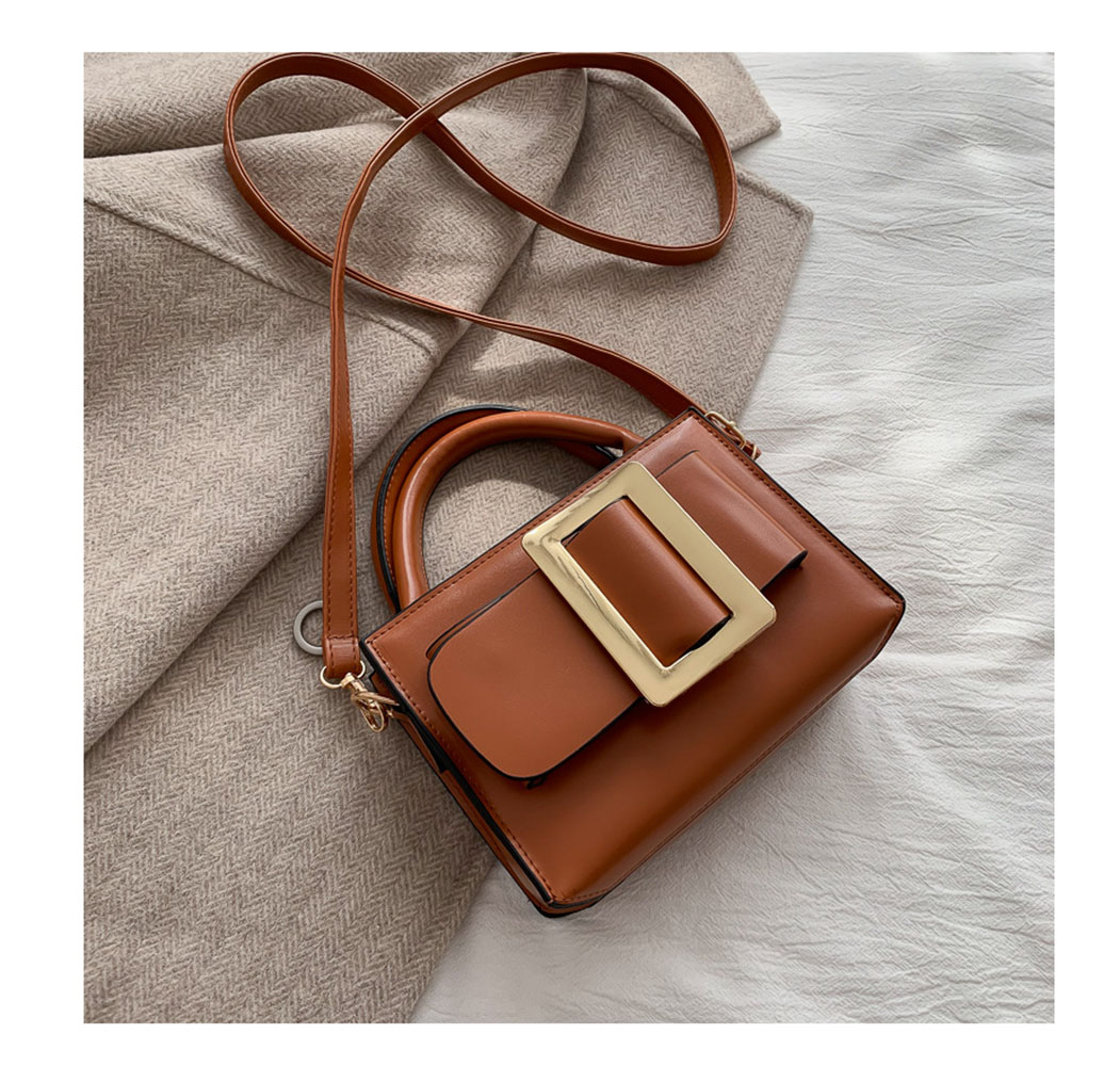 Retro Hong Kong Style Small Square Bag Female Portable Messenger Bag Solid Color Texture