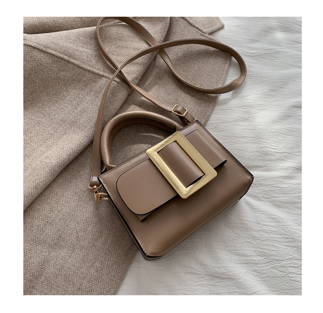 Retro Hong Kong Style Small Square Bag Female Portable Messenger Bag Solid Color Texture