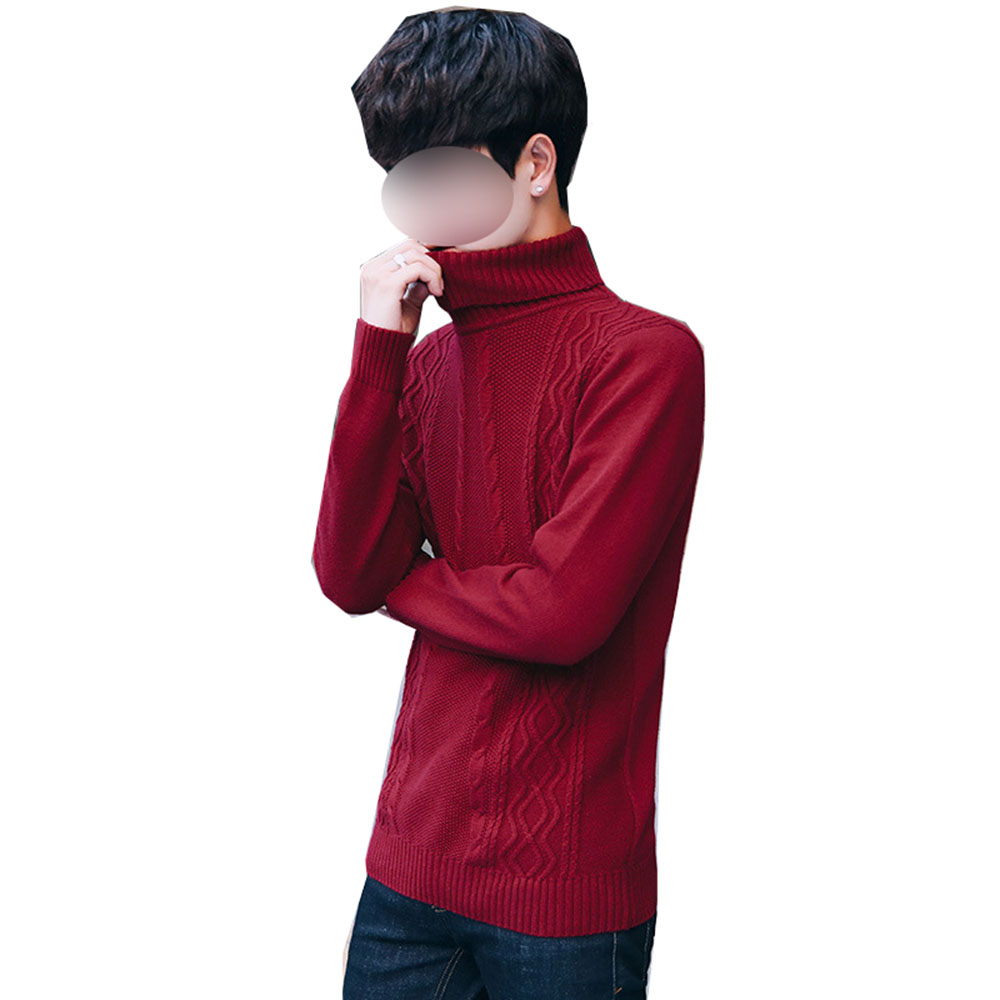 Men's Cotton Knitwear Casual Thick Needle Turtleneck Sweater Youth Top Warm Bottoming Shirt Men's