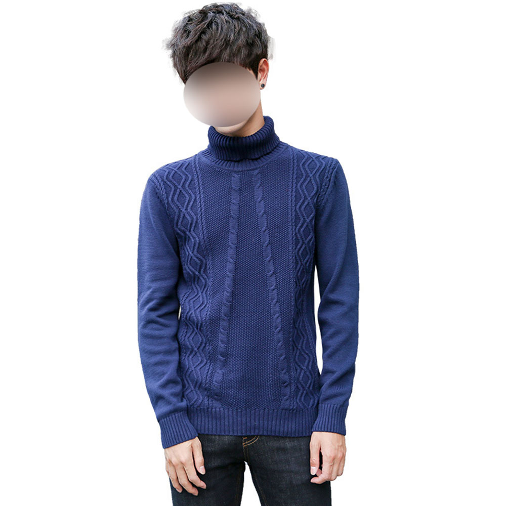 Men's Cotton Knitwear Casual Thick Needle Turtleneck Sweater Youth Top Warm Bottoming Shirt Men's