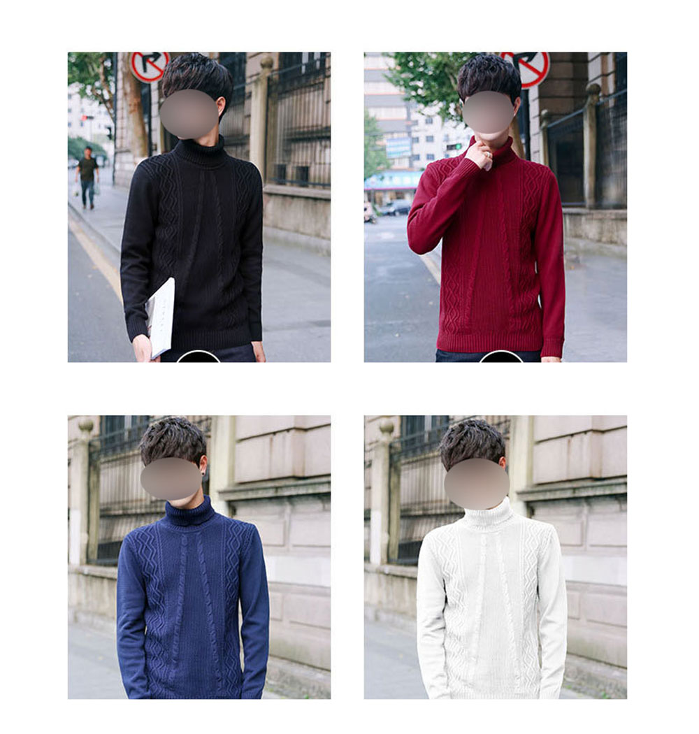 Men's Cotton Knitwear Casual Thick Needle Turtleneck Sweater Youth Top Warm Bottoming Shirt Men's
