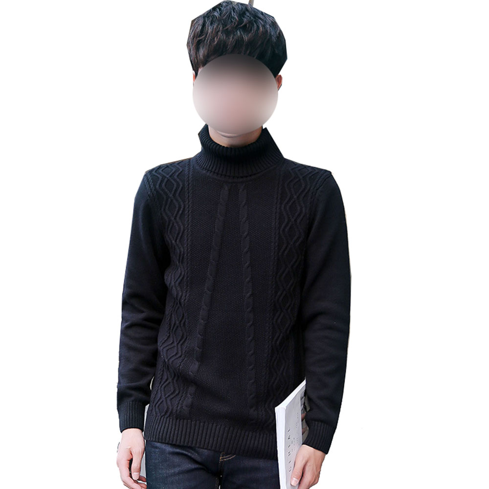 Men's Cotton Knitwear Casual Thick Needle Turtleneck Sweater Youth Top Warm Bottoming Shirt Men's