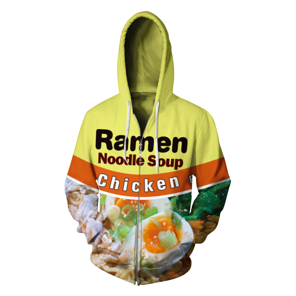Explosive Chicken Ramen Digital Printing Fleece Zipper Hooded Sweatshirt Sports