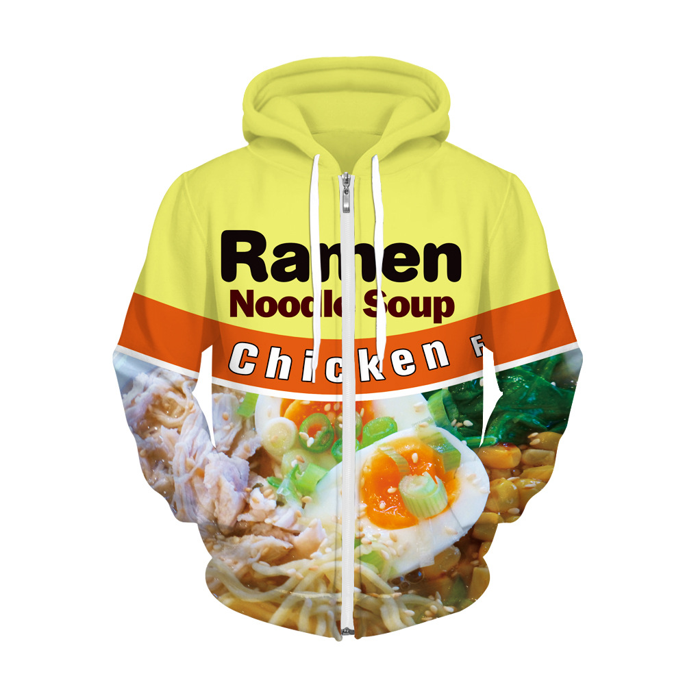 Explosive Chicken Ramen Digital Printing Fleece Zipper Hooded Sweatshirt Sports
