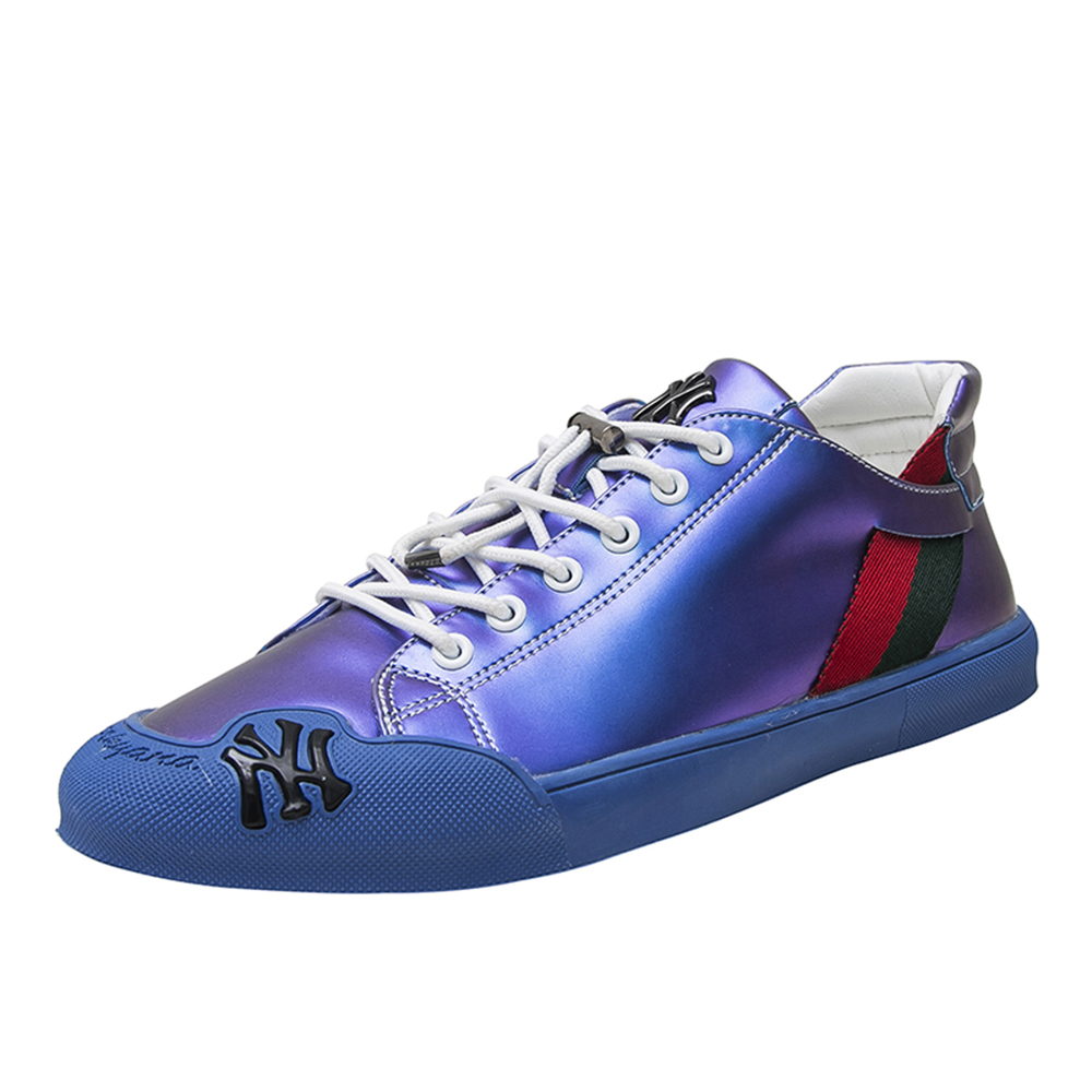 Fashion Embroidered Sneakers Men's Luxury Flat Mirrors Casual Shoes Shiny Glitter Shoes Mens