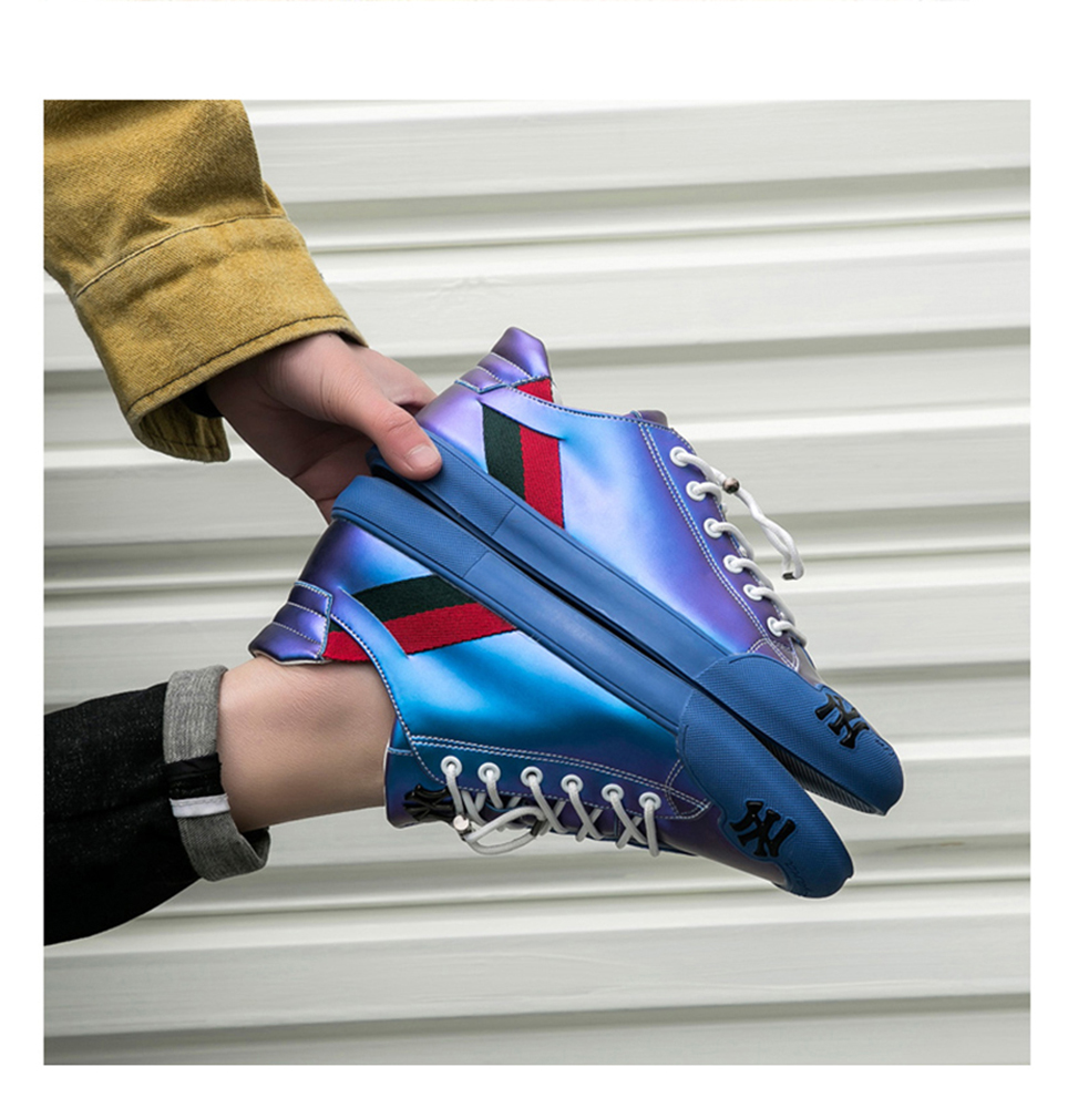 Fashion Embroidered Sneakers Men's Luxury Flat Mirrors Casual Shoes Shiny Glitter Shoes Mens