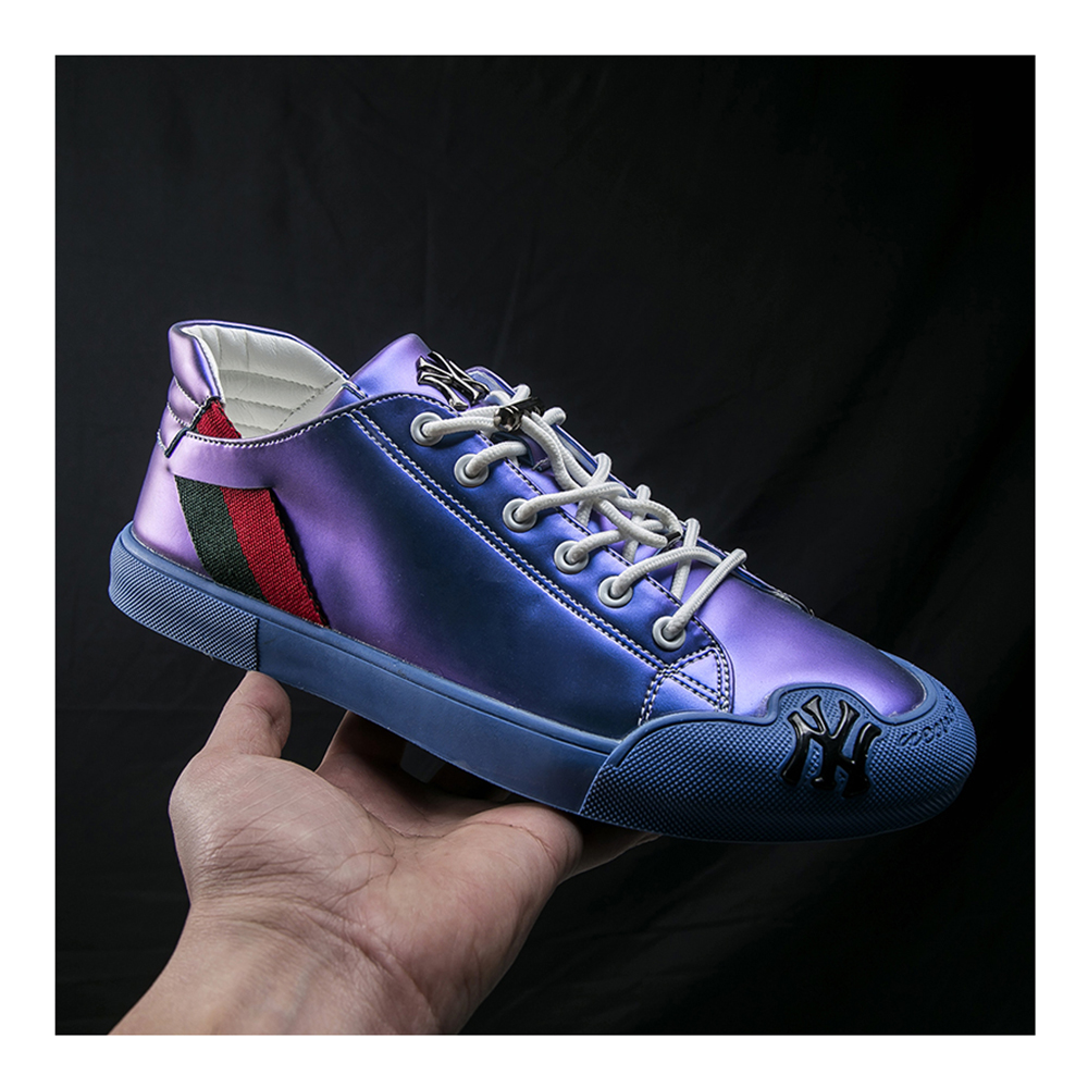 Fashion Embroidered Sneakers Men's Luxury Flat Mirrors Casual Shoes Shiny Glitter Shoes Mens