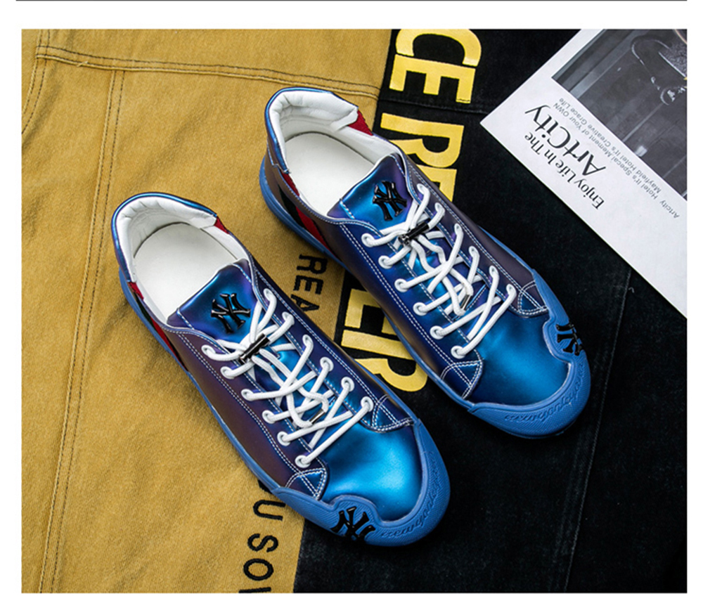 Fashion Embroidered Sneakers Men's Luxury Flat Mirrors Casual Shoes Shiny Glitter Shoes Mens