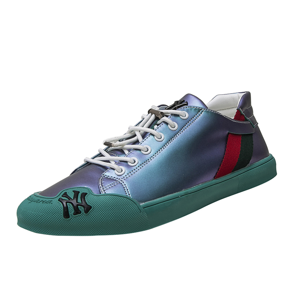 Fashion Embroidered Sneakers Men's Luxury Flat Mirrors Casual Shoes Shiny Glitter Shoes Mens