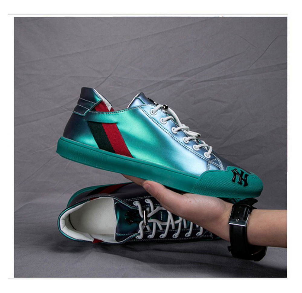 Fashion Embroidered Sneakers Men's Luxury Flat Mirrors Casual Shoes Shiny Glitter Shoes Mens