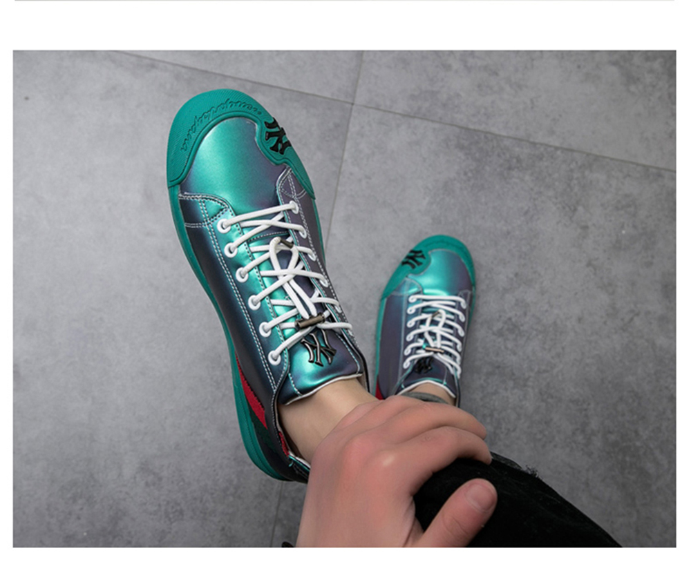 Fashion Embroidered Sneakers Men's Luxury Flat Mirrors Casual Shoes Shiny Glitter Shoes Mens