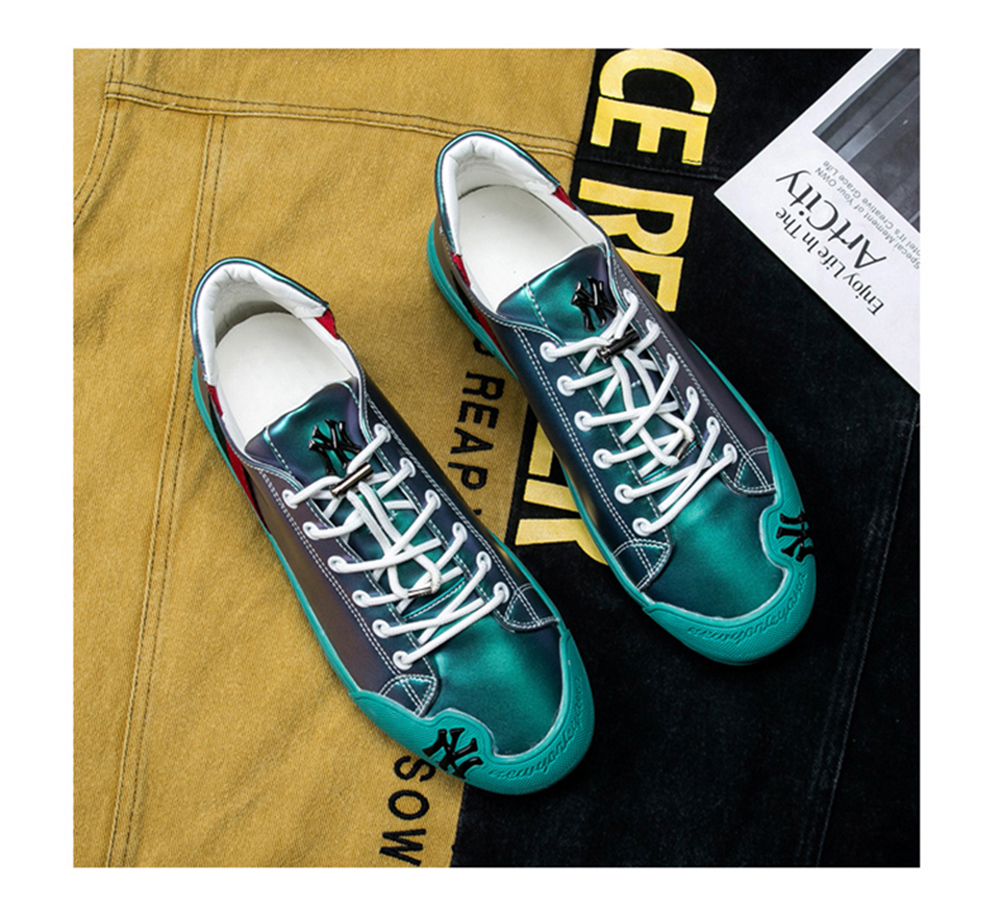 Fashion Embroidered Sneakers Men's Luxury Flat Mirrors Casual Shoes Shiny Glitter Shoes Mens