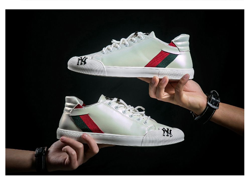 Fashion Embroidered Sneakers Men's Luxury Flat Mirrors Casual Shoes Shiny Glitter Shoes Mens