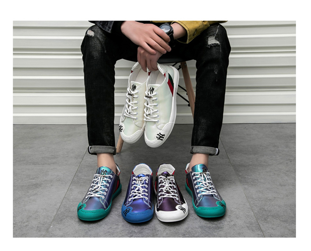 Fashion Embroidered Sneakers Men's Luxury Flat Mirrors Casual Shoes Shiny Glitter Shoes Mens