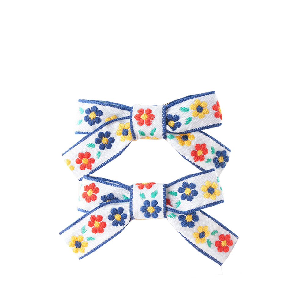 4 PCS Children's Embroidery Bow Hairpin Cute Multi-color Simple All-inclusive Duckbill Side Clip
