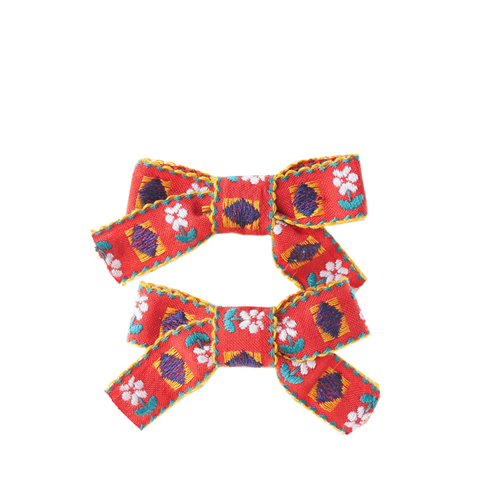 4 PCS Children's Embroidery Bow Hairpin Cute Multi-color Simple All-inclusive Duckbill Side Clip