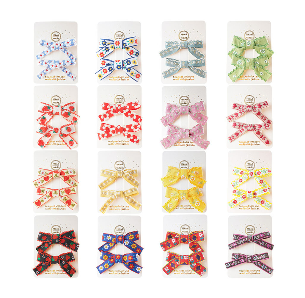 4 PCS Children's Embroidery Bow Hairpin Cute Multi-color Simple All-inclusive Duckbill Side Clip