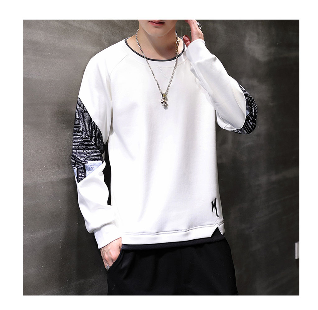 New Trendy Brand Pullover Sweater Men's Stitching Printing Fashion Long-sleeved Bottoming Shirt