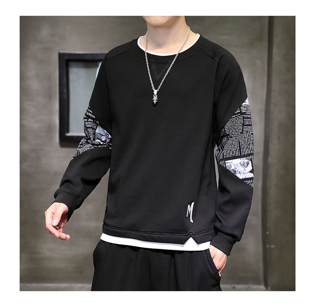 New Trendy Brand Pullover Sweater Men's Stitching Printing Fashion Long-sleeved Bottoming Shirt