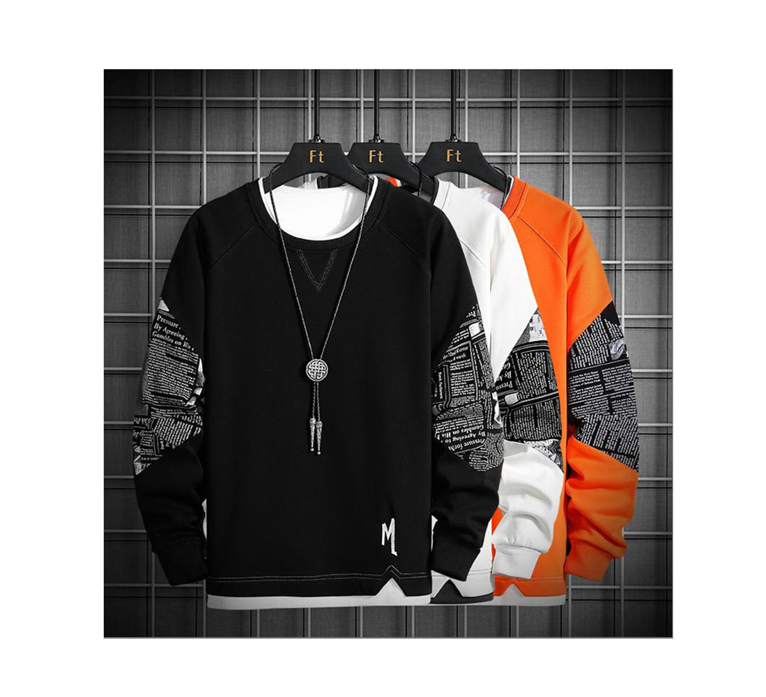 New Trendy Brand Pullover Sweater Men's Stitching Printing Fashion Long-sleeved Bottoming Shirt