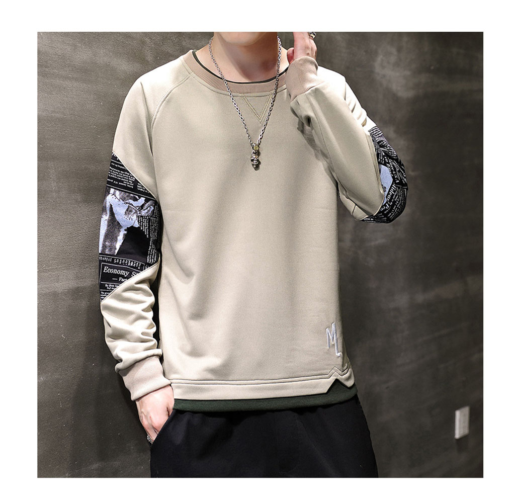 New Trendy Brand Pullover Sweater Men's Stitching Printing Fashion Long-sleeved Bottoming Shirt