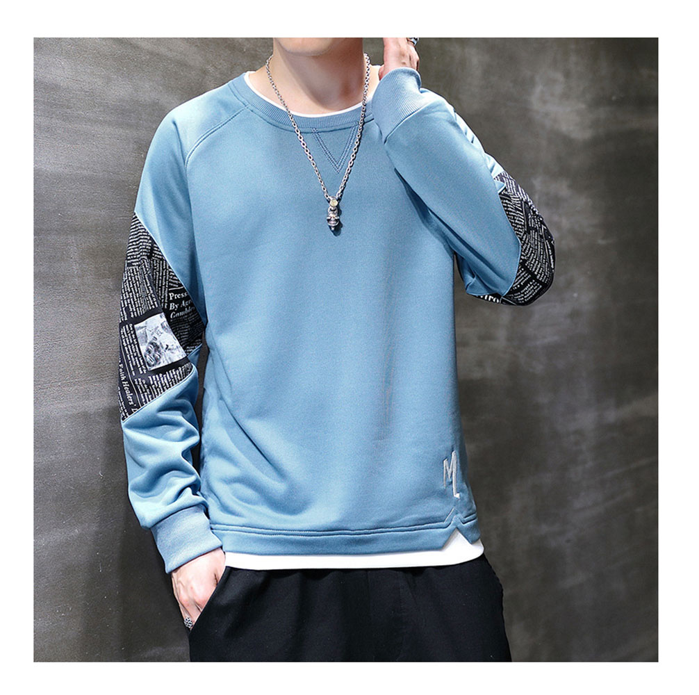 New Trendy Brand Pullover Sweater Men's Stitching Printing Fashion Long-sleeved Bottoming Shirt